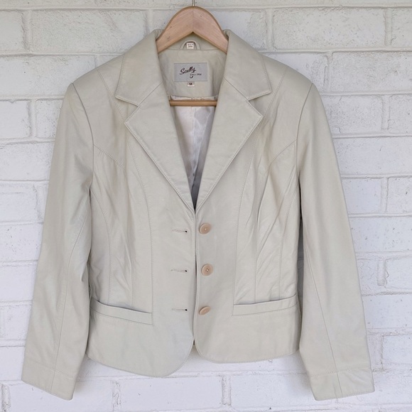 Scully Cream Leather Blazer Jacket - Picture 1 of 8